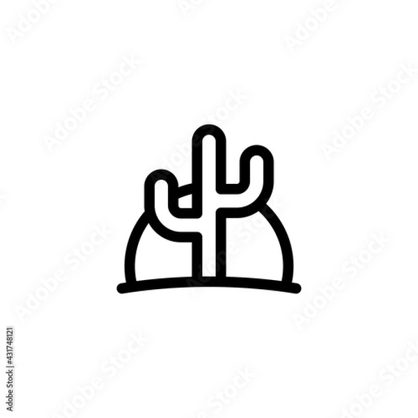 Fototapeta Desert landscape, sand and cactus, simple icon. Black linear icon with editable stroke on white background