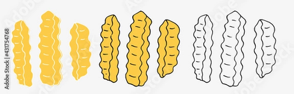 Fototapeta Vector set of isolated elements of corrugated French fries, hand-drawn in the sketch style with a black line and a yellow drawing, for a menu design template, signage, fast food packaging
