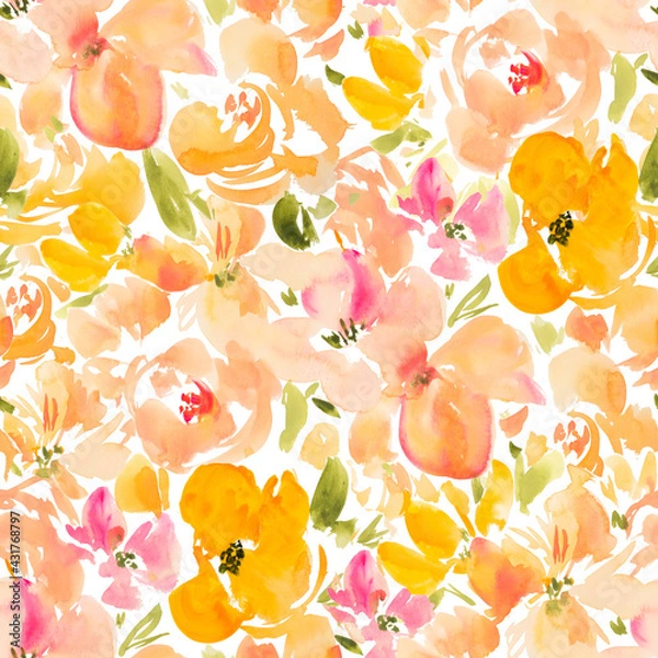 Obraz Yellow watercolor flower repeating pattern