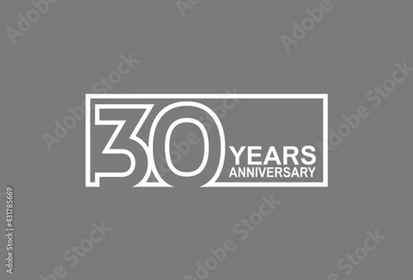 Fototapeta 30 years anniversary logotype with white color outline in square isolated on grey background. vector can be use for company celebration purpose