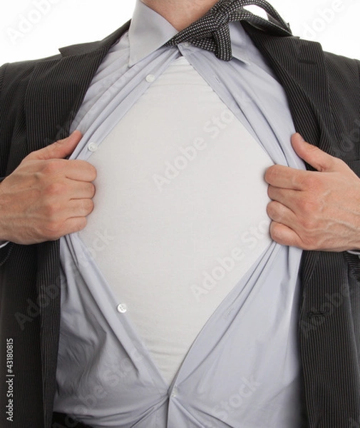 Obraz Cropped view of frustrated business man tearing off his shirt