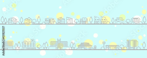 Fototapeta モダンな住宅のある街並みのイラスト（夏）