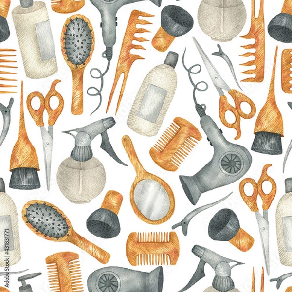 Fototapeta Pattern of hairdressing accessories