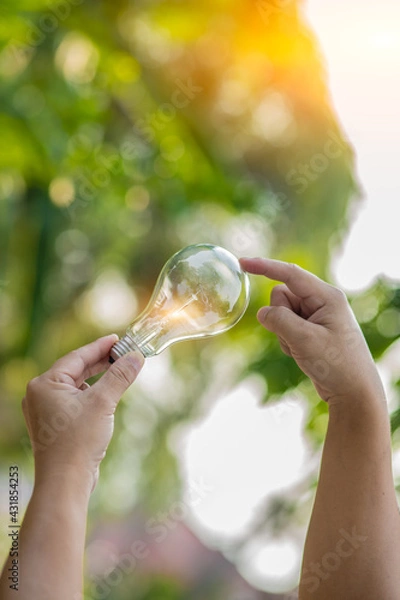 Obraz Light bulb Energy saving green nature background..