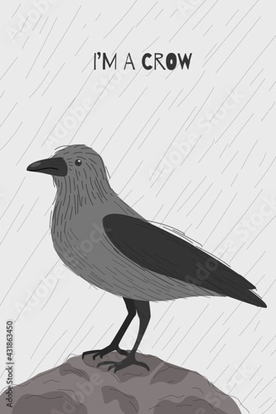 Fototapeta The image of a hooded crow in a hand-drawn style. City bird. Vector illustration.