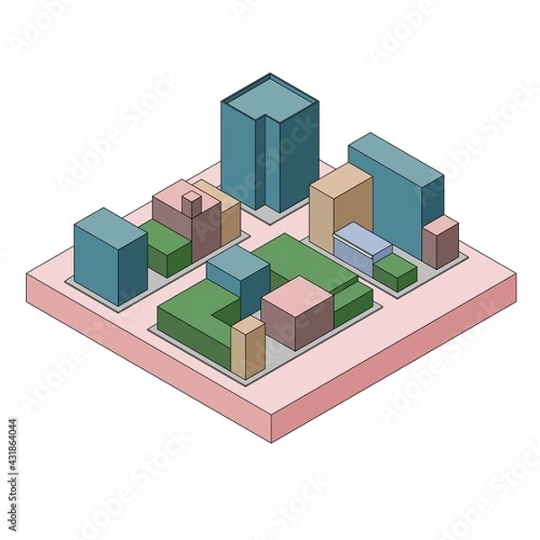 Fototapeta Conceptual layout of the city. City view from above. Vector illustration.