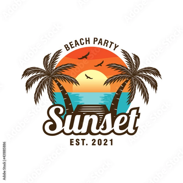 Obraz Sunset, Summer beach logo Design