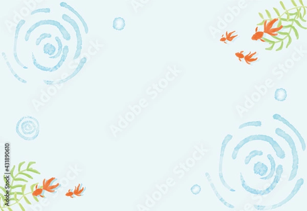 Obraz 和風 金魚と波紋の暑中見舞いハガキ 印刷用3mm塗り足し ベクター