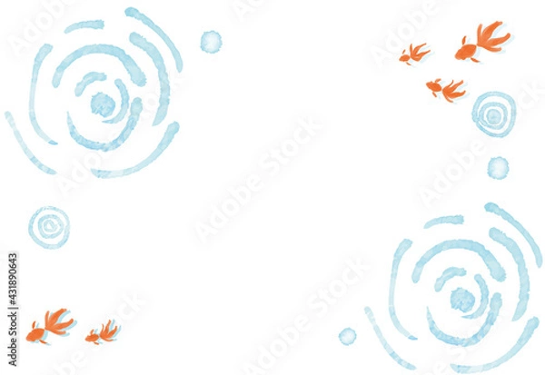 Obraz 和風 金魚と波紋の暑中見舞いハガキ 印刷用3mm塗り足し ベクター