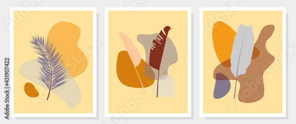 Obraz Botanical abstract vector set. Plant art for print, cover, wallpaper. Minimal design. Natural wall art. Vector illustration.