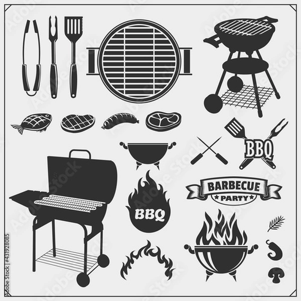 Obraz BBQ and grill emblems set. Barbecue labels, badges and design elements. 