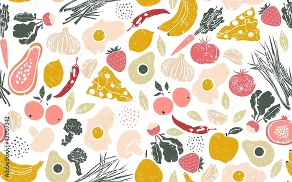 Fototapeta Seamless Pattern with Healthy Food. Vector illustration.