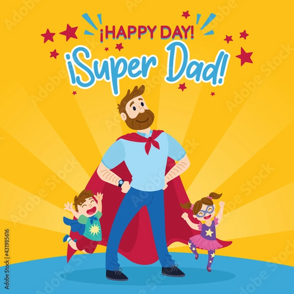 Obraz Super dad with son and daughter father day poster