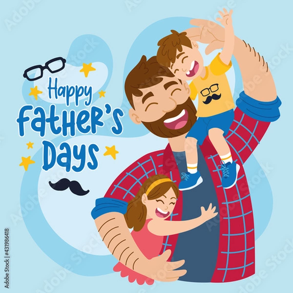 Obraz Happy dad with son and daughter Father day
