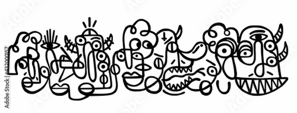 Obraz Black and white cartoon pattern on white background, abstract design