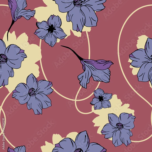 Fototapeta Seamless floral pattern with hand draw spring flower