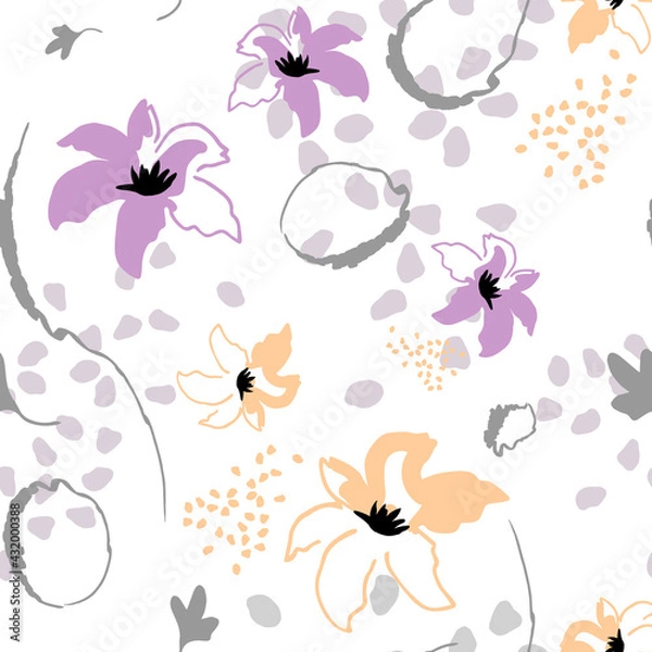 Fototapeta Seamless floral pattern with hand draw spring flower