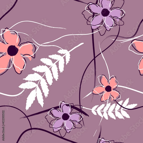 Fototapeta Seamless floral pattern with hand draw spring flower