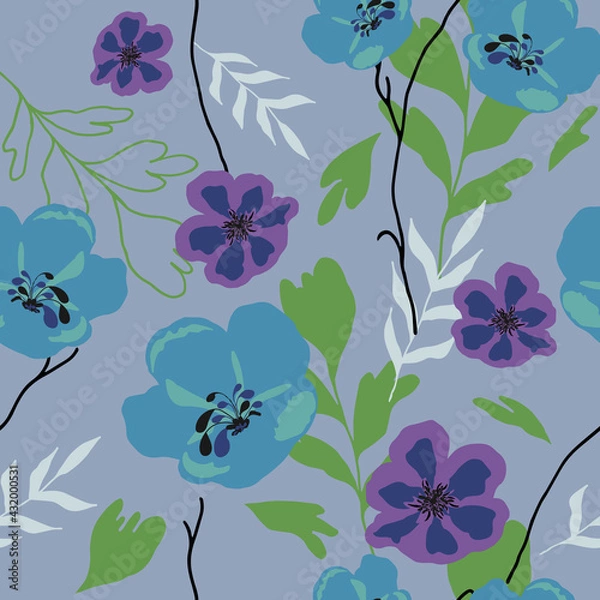 Fototapeta Seamless floral pattern with hand draw spring flower