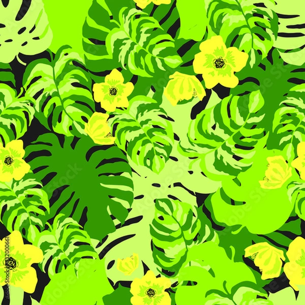 Fototapeta Seamless pattern with hand draw tropical leaves