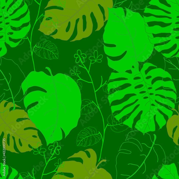 Fototapeta Seamless pattern with hand draw tropical leaves