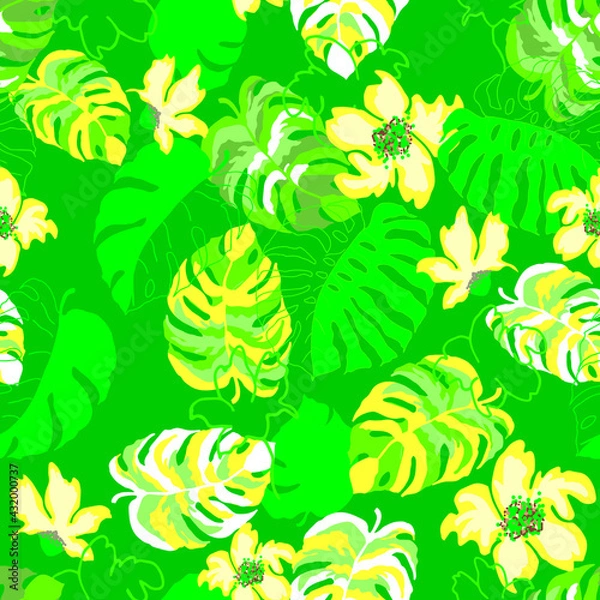 Fototapeta Seamless pattern with hand draw tropical leaves