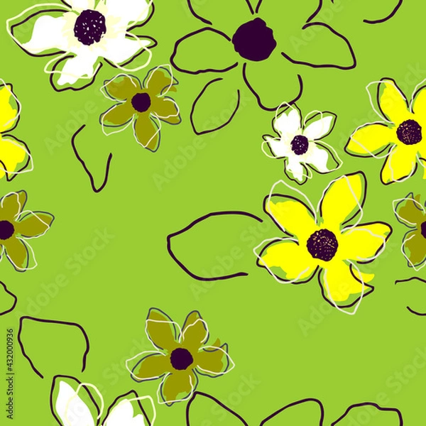 Fototapeta Seamless floral pattern with hand draw spring flower