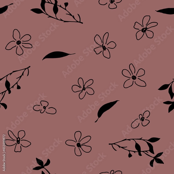Fototapeta Seamless floral pattern with hand draw spring flower