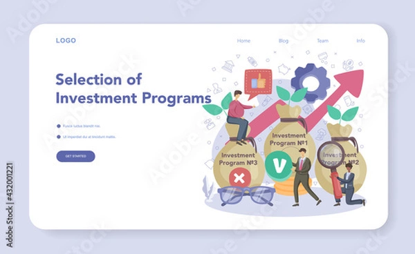 Fototapeta Financial consultant web banner or landing page. Investment program selection