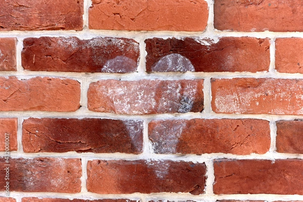 Obraz Red brick wall with heart pattern in white paint straight