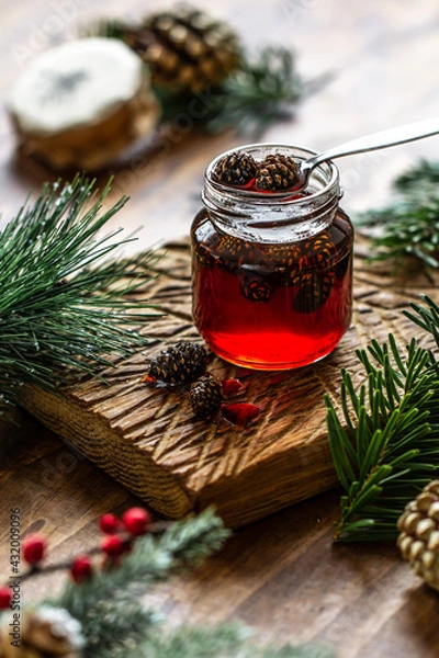 Fototapeta Traditional Siberian dessert - young pine cones jam