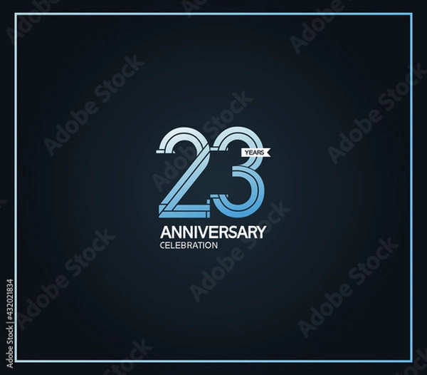 Fototapeta 23 years anniversary logotype with cross hatch pattern blue color. vector can be use for party, company special event and celebration moment