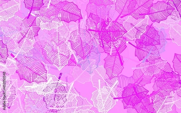Fototapeta Light Pink vector doodle pattern with leaves.