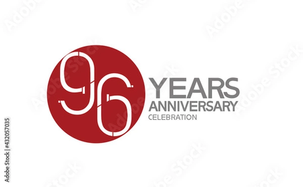 Fototapeta 96 years anniversary logotype design with big red circle can be use for company celebration, greeting card and template
