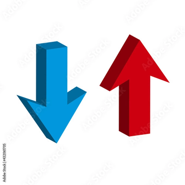 Fototapeta 上向きの矢印と下向きの矢印　赤青　イラスト
