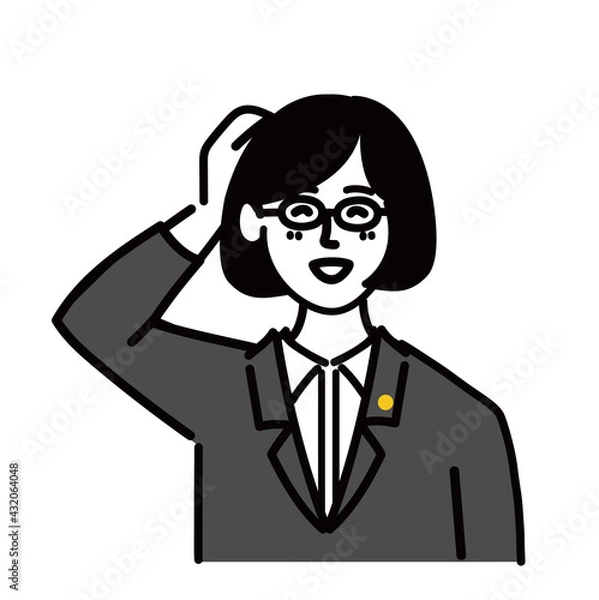 Fototapeta 女性　ミドルエイジ 　士業　メガネ　ベクター　ポップ　照れる
