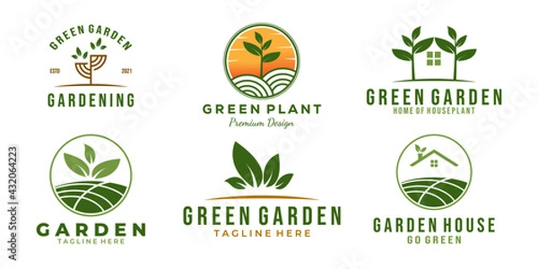 Fototapeta set / bundle green garden logo template vector illustration design
