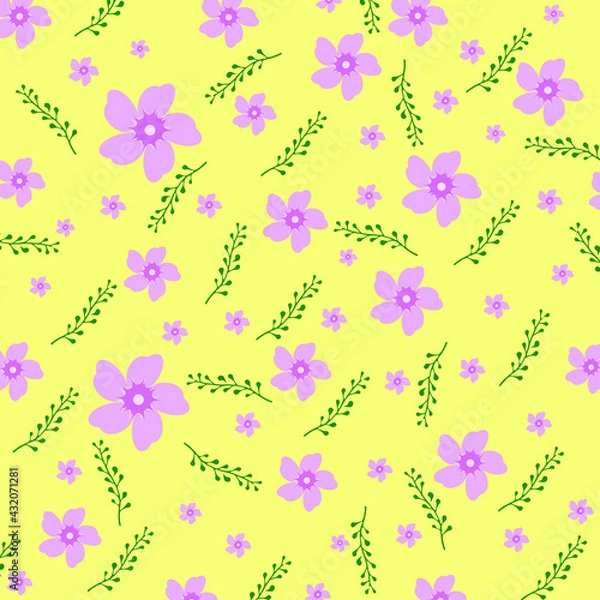 Obraz Vector floral pattern in doodle style with flowers and leaves. Gentle, spring floral background.