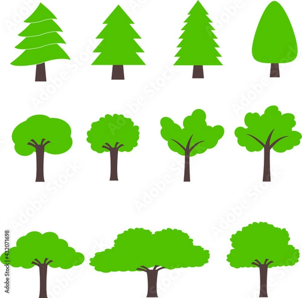 Fototapeta Tree icon set. Green plants with leafs. Forest and garden symbol. Vector illustration.