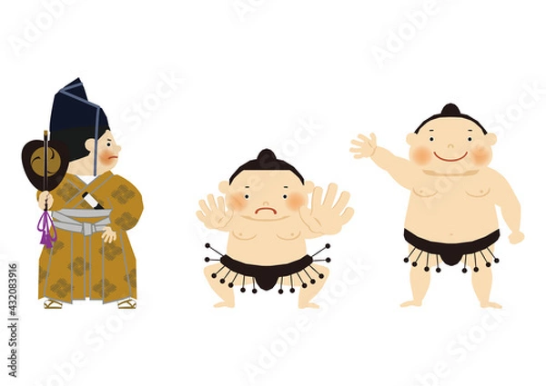 Obraz スポーツのイラスト素材。
相撲のクリップアート。
力士と行司。

