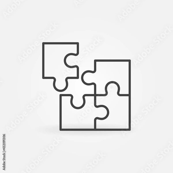 Fototapeta Four parts Puzzle vector icon in thin line style
