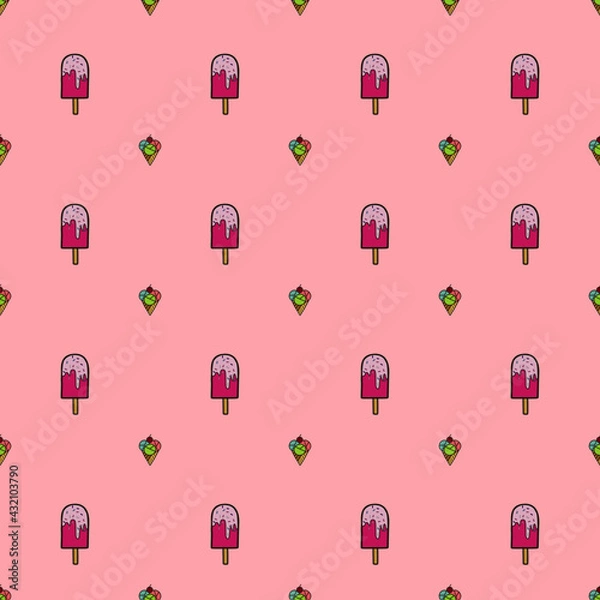 Obraz Ice cream and cone seemless pattern on pink background
