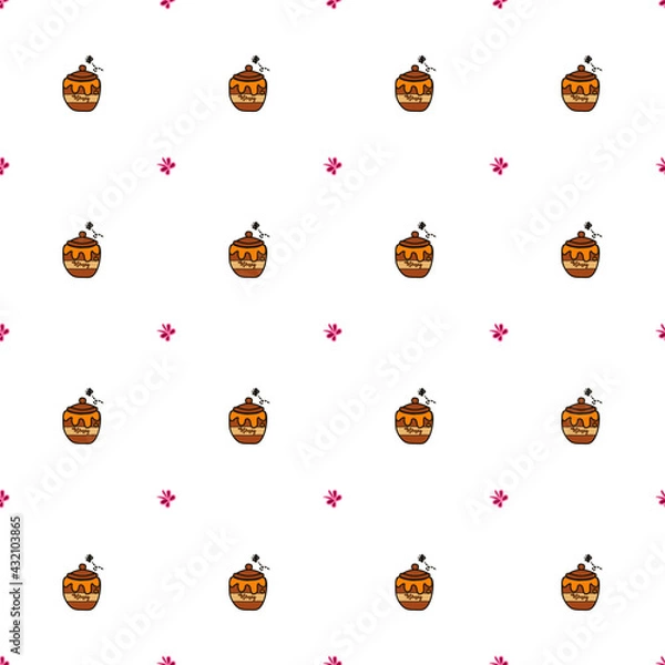 Obraz seamless pattern with honey jar and Butterfly