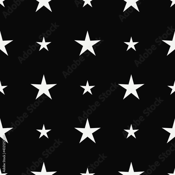 Fototapeta White stars and black background. Vector and seamless stars pattern.