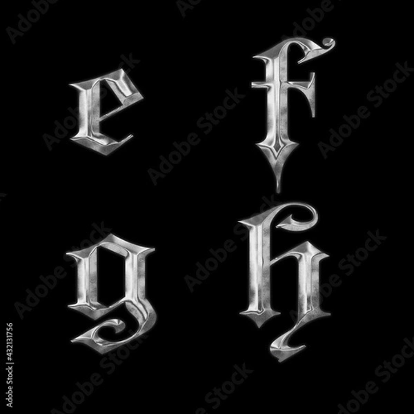 Fototapeta 3D old Gothic metal lowercase alphabet - letters e-h