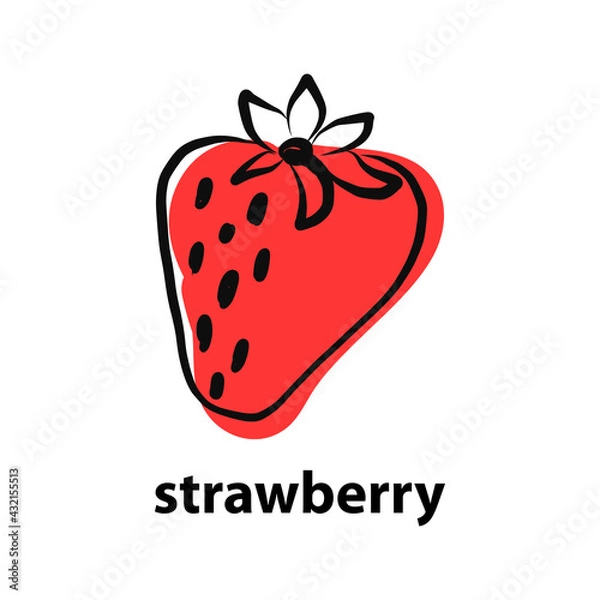 Fototapeta srawberry vector. fresh red summer fruit. Packaging design template logo and emblem - syrup and topping. Logo in trendy handdrawn style.