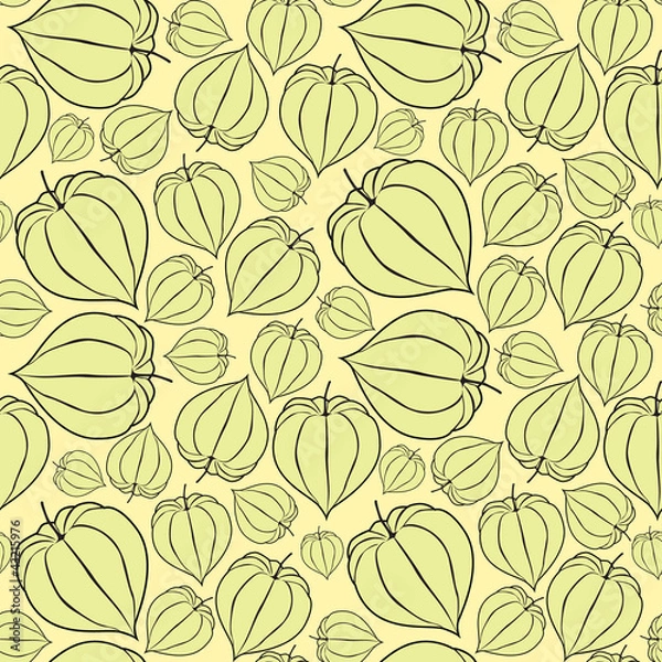 Fototapeta seamless pattern with winter cherry on green background, Print
