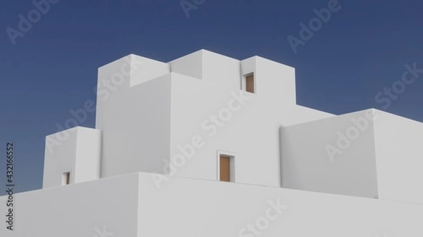 Fototapeta Minimal buildings traditional mediterrenian style architecture. 3d render