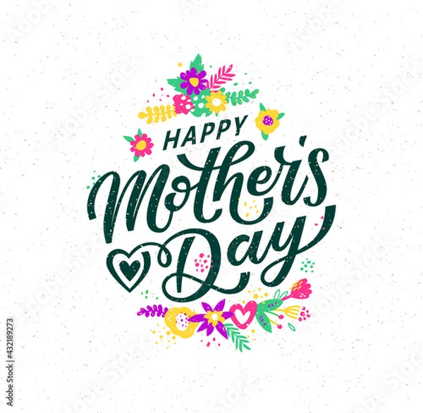 Fototapeta Happy Mother's Day greeting card, poster, banner. Hand lettering text Third version. Vector calligraphy with floral elements decoration