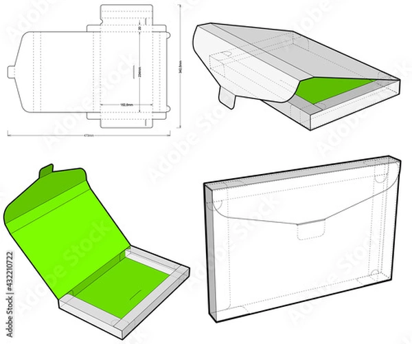Obraz Packaging Envelope and Die-cut Pattern. The .eps file is full scale and fully functional. Prepared for real cardboard production.